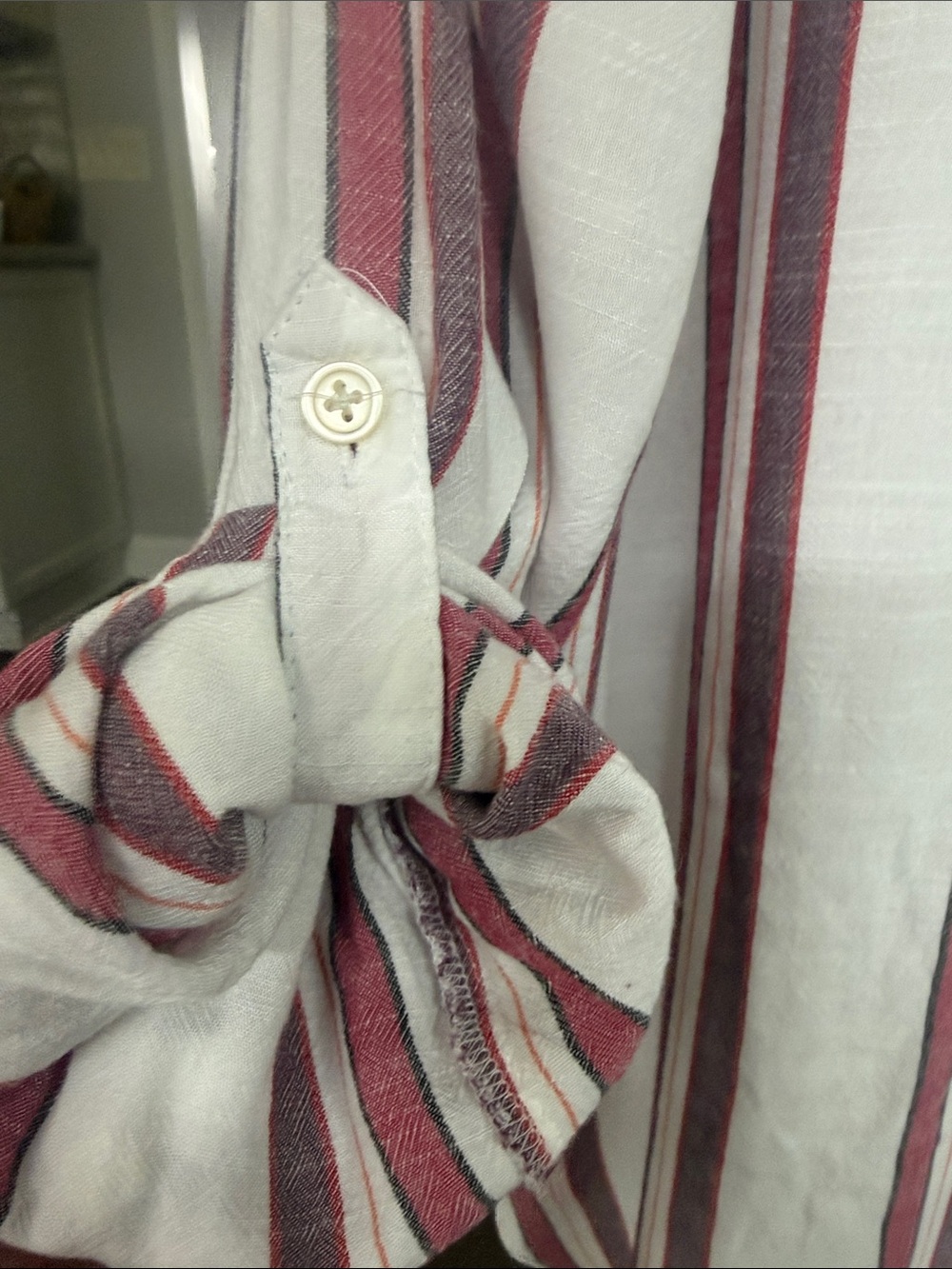 LOFT Striped Button-Down Shirt in Mauve and White - Picture 5 of 6